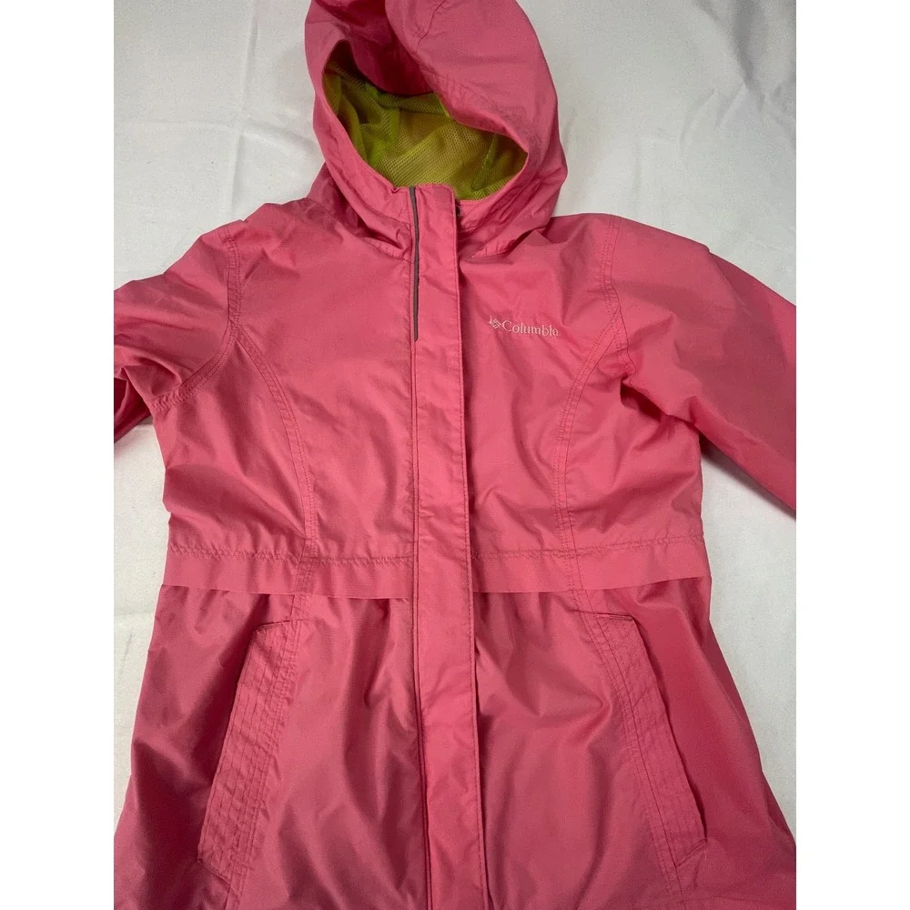 Columbia Girls Pink Rain Jacket Hooded Zip Windbreaker Shell Size M 10/12